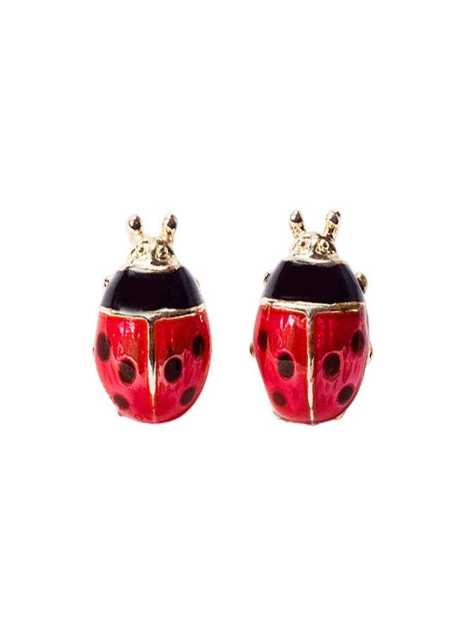 POYAMUSE Cute Ladybug Stud Earrings for Women - Dainty Red Ladybird Stud Earrings- Fashion Jewelry Gifts-wing closed - Image 1